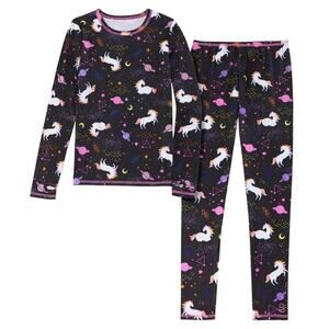 CuddlDuds Girls Comfortech Stretch Long Sleeve & Pant Set in Unicorn, Size XSe​​
